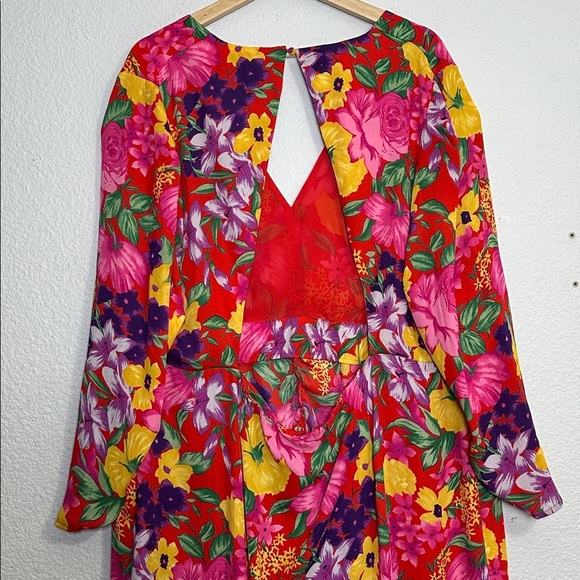 Rixo Target Pink Floral Open Back Cascade Ruffle Dress Womens Plus Size 20W/22W - Picture 5 of 14